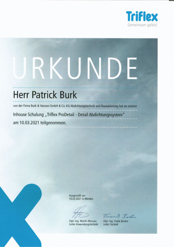 Zertifikat Burk & Hansen